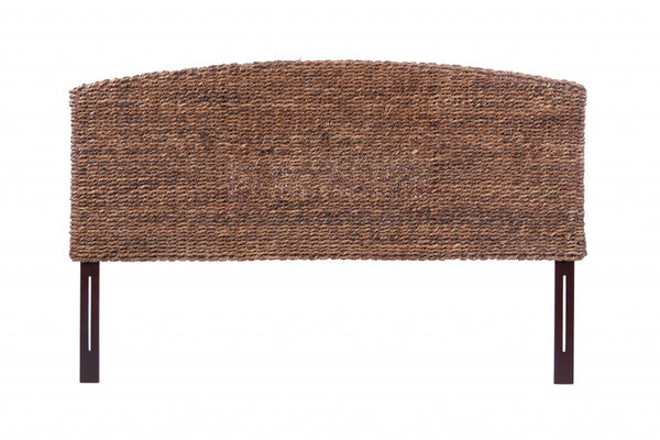 Homeroots Brown Natural And Rustic Woven Banana Leaf Curved Queen Size Headboard  Woven Banana Leaf 474691