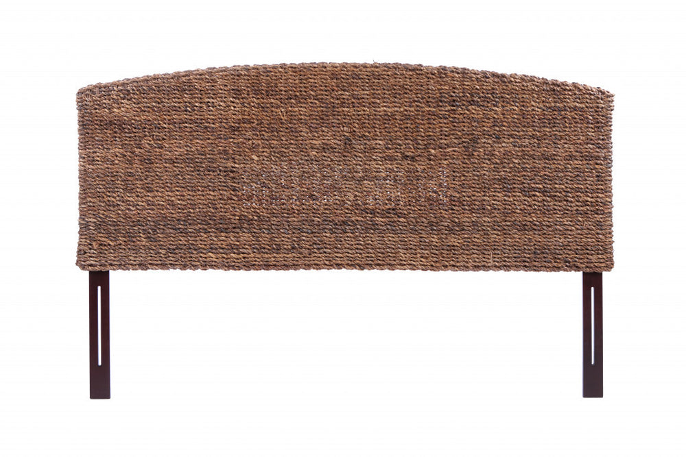 Homeroots Brown Natural And Rustic Woven Banana Leaf Curved Queen Size Headboard  Woven Banana Leaf 474691