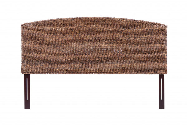 Homeroots Brown Natural And Rustic Woven Banana Leaf Curved Queen Size Headboard  Woven Banana Leaf 474691