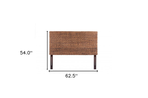 Homeroots Brown Natural And Rustic Woven Banana Leaf Straight Queen Size Headboard  Woven Banana Leaf 474692