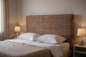 HomeRoots Brown Handcrafted Woven Banana Leaf Queen Size Headboard - Rustic Tropical Charm for Your Bedroom 474692