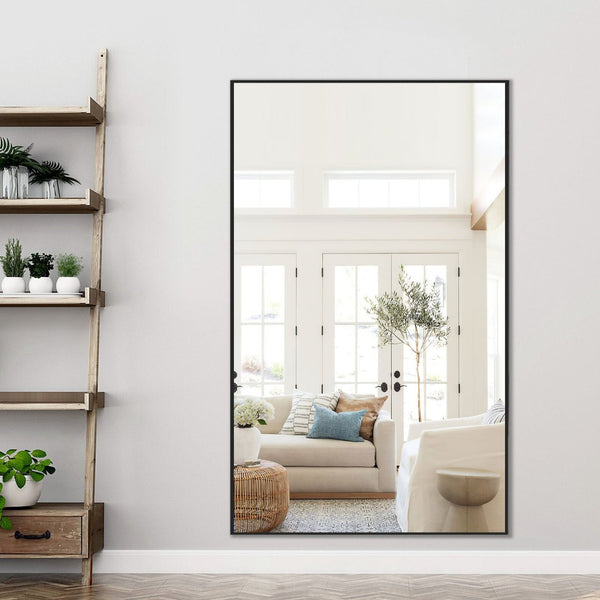 HomeRoots 51" Modern Black Metal Full-Length Hanging Mirror - Versatile Wall Mount for Any Room Style 474696