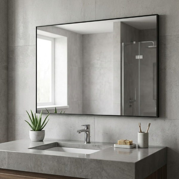 HomeRoots 59 Inch Aluminum Frame Rectangular Bathroom Wall Mirror with Sleek Matte Finish 474699