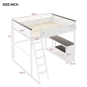 English Elm Queen Size Loft Bed With Desk, Usb Charging, Storage Box & Open Shelves For Organized Living Space N7090005002W-GIGA