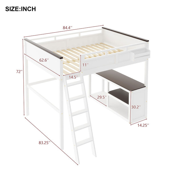 English Elm Queen Size Loft Bed With Desk, Usb Charging, Storage Box & Open Shelves For Organized Living Space N7090005002W-GIGA