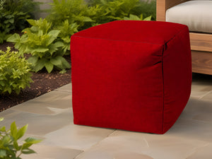 Homeroots 17" Red Polyester Cube Indoor Outdoor Pouf Ottoman Bright Red  474735