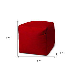 Homeroots 17" Red Polyester Cube Indoor Outdoor Pouf Ottoman Bright Red  474736