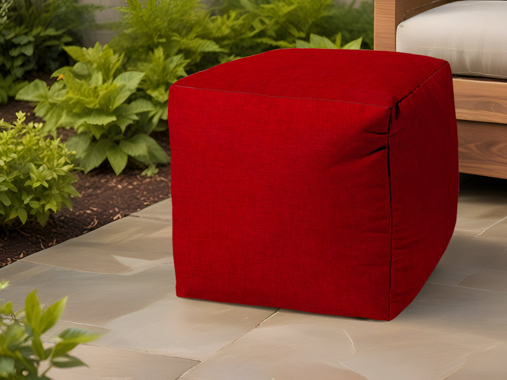 Homeroots 17" Red Polyester Cube Indoor Outdoor Pouf Ottoman Bright Red  474736