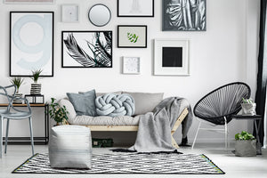 Homeroots 17" Blue Polyester Cube Striped Indoor Outdoor Pouf Ottoman Dusty Blue  474743