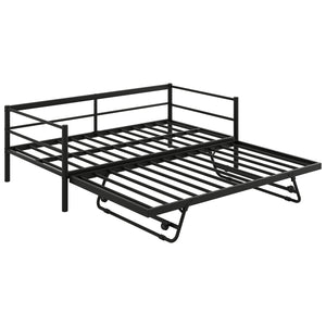 English Elm Twin Metal Daybed with LED Lighting and Adjustable Pop-Up Trundle, Industrial Steel Frame, Heavy-Duty Support Black N750P244915B