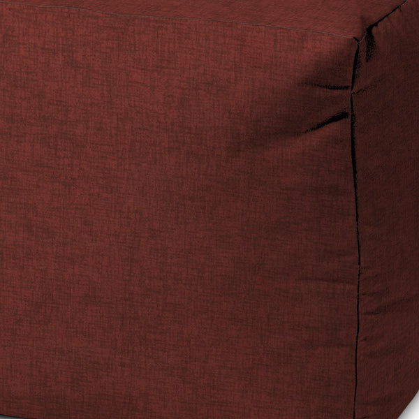 Homeroots 17" Red Polyester Cube Indoor Outdoor Pouf Ottoman Burnt Red  474941