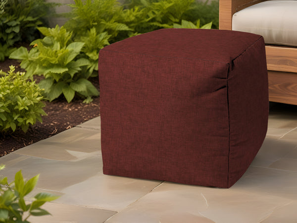 Homeroots 17" Red Polyester Cube Indoor Outdoor Pouf Ottoman Burnt Red  474941