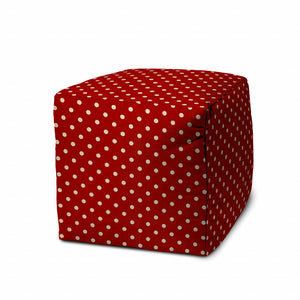 Homeroots 17" Red Polyester Cube Polka Dots Indoor Outdoor Pouf Ottoman   474943