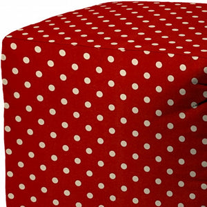 Homeroots 17" Red Polyester Cube Polka Dots Indoor Outdoor Pouf Ottoman   474943