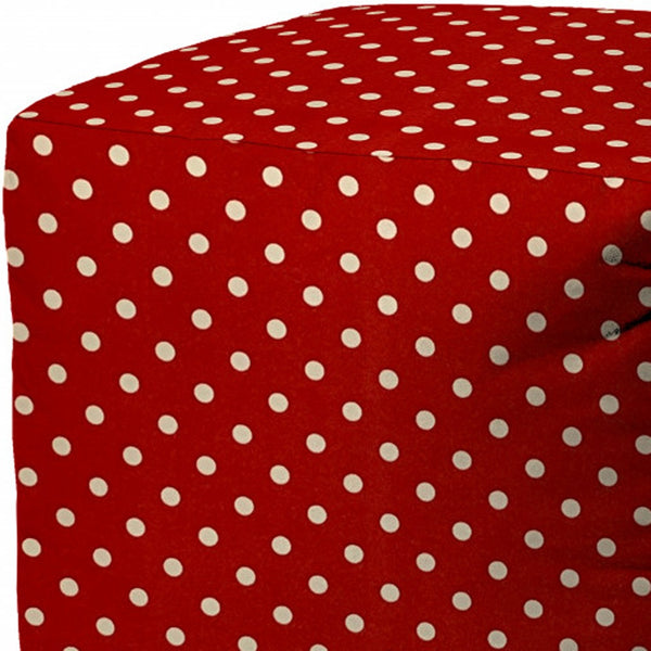 Homeroots 17" Red Polyester Cube Polka Dots Indoor Outdoor Pouf Ottoman   474943