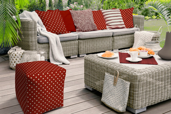 Homeroots 17" Red Polyester Cube Polka Dots Indoor Outdoor Pouf Ottoman   474944
