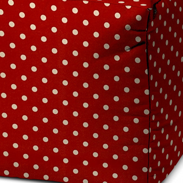 Homeroots 17" Red Polyester Cube Polka Dots Indoor Outdoor Pouf Ottoman   474944