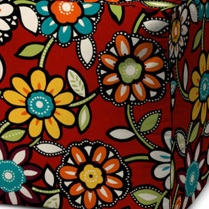 Homeroots 17" Red Polyester Cube Floral Indoor Outdoor Pouf Ottoman   474949