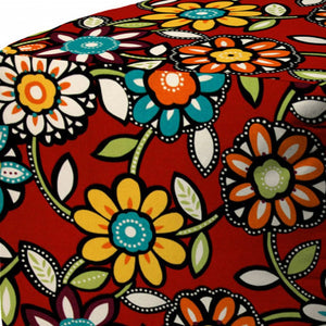Homeroots 17" Red Polyester Cube Floral Indoor Outdoor Pouf Ottoman   474950