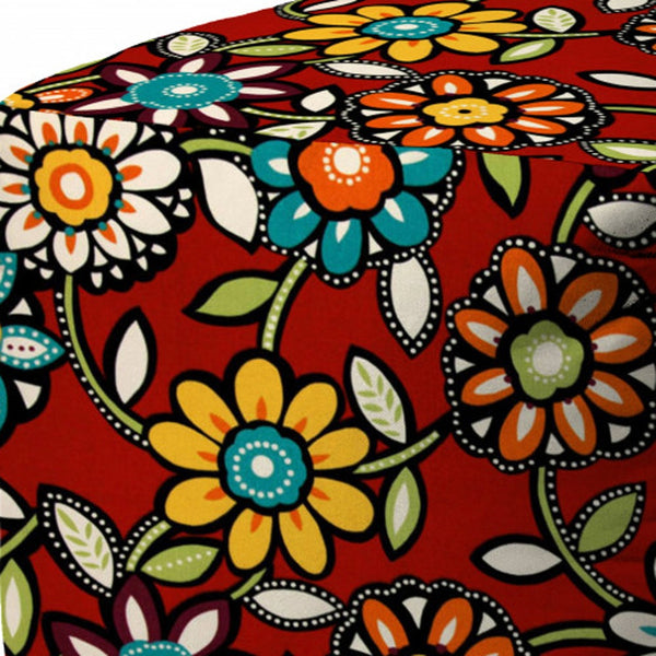 Homeroots 17" Red Polyester Cube Floral Indoor Outdoor Pouf Ottoman   474950
