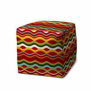 Homeroots 17" Red Polyester Cube Indoor Outdoor Pouf Ottoman   474951