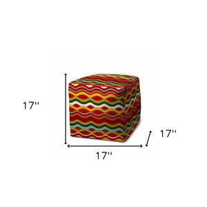 Homeroots 17" Red Polyester Cube Indoor Outdoor Pouf Ottoman   474951
