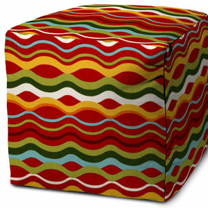Homeroots 17" Red Polyester Cube Indoor Outdoor Pouf Ottoman   474951