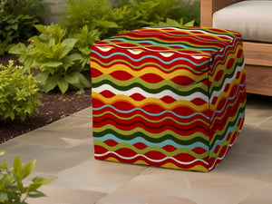 Homeroots 17" Red Polyester Cube Indoor Outdoor Pouf Ottoman   474951