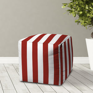 Homeroots 17" Red Polyester Cube Striped Indoor Outdoor Pouf Ottoman Red  474953
