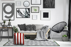 Homeroots 17" Red Polyester Cube Striped Indoor Outdoor Pouf Ottoman Red  474953