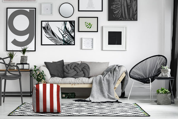 Homeroots 17" Red Polyester Cube Striped Indoor Outdoor Pouf Ottoman Red  474954