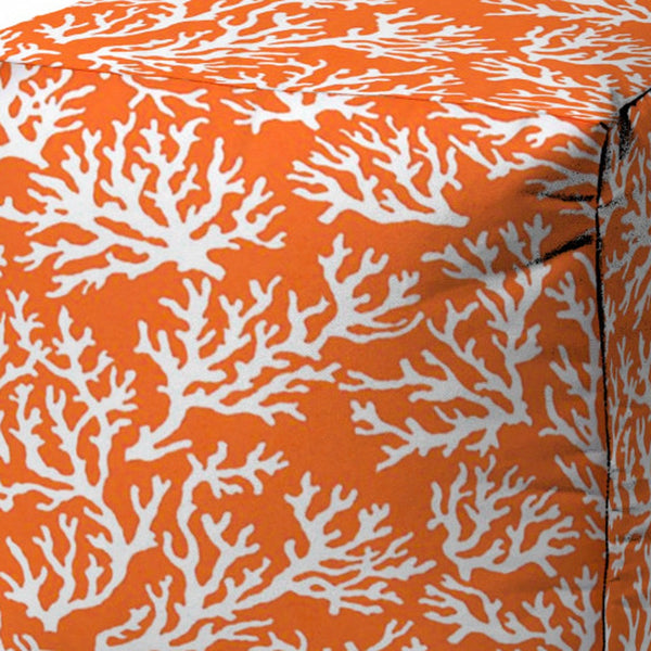 Homeroots 17" Orange Polyester Cube Indoor Outdoor Pouf Ottoman   474955