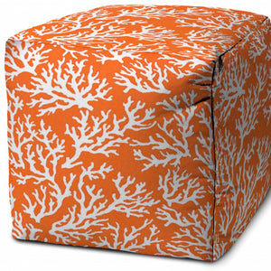 Homeroots 17" Orange Polyester Cube Indoor Outdoor Pouf Ottoman   474955