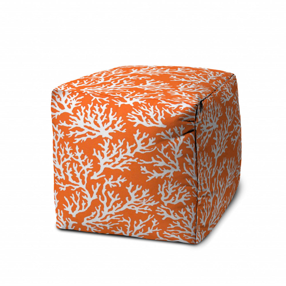 Homeroots 17" Orange Polyester Cube Indoor Outdoor Pouf Ottoman   474956