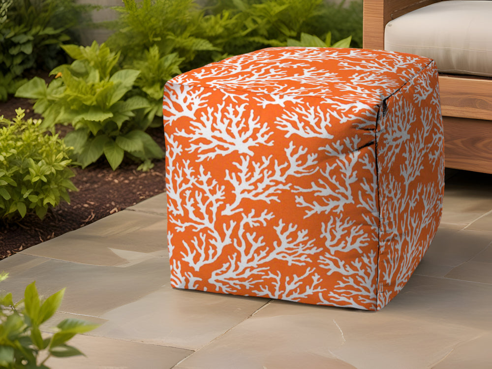 Homeroots 17" Orange Polyester Cube Indoor Outdoor Pouf Ottoman   474956