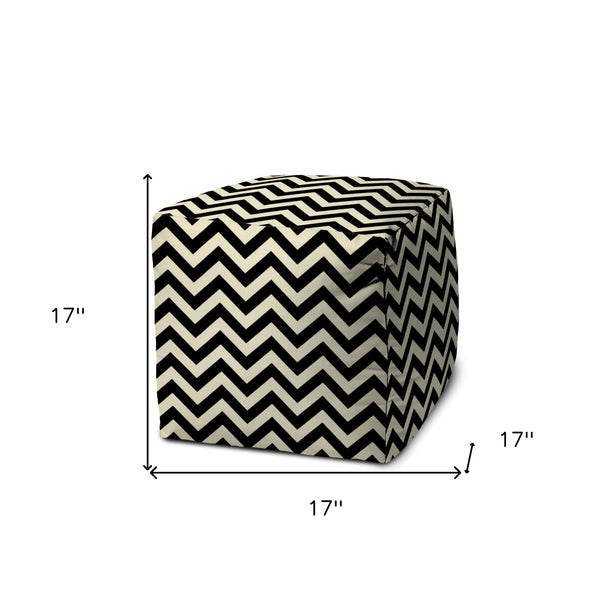 Homeroots 17" Black And White Polyester Cube Chevron Indoor Outdoor Pouf Ottoman Black  474959