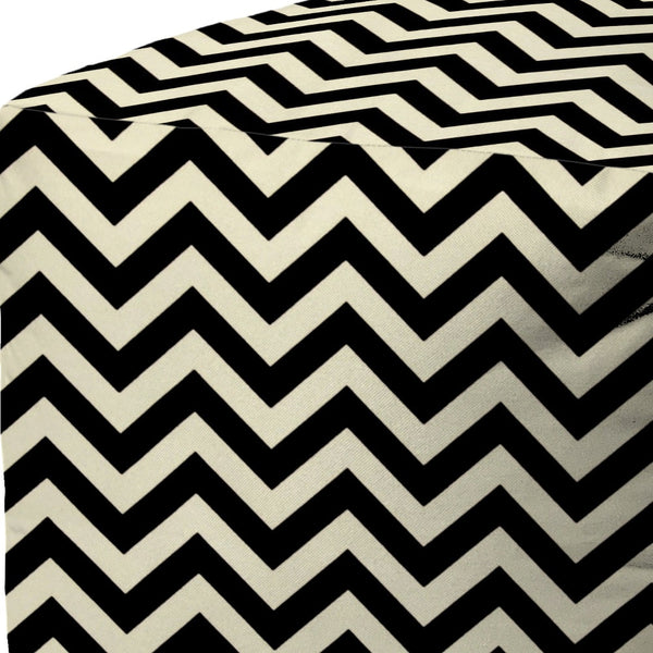 Homeroots 17" Black And White Polyester Cube Chevron Indoor Outdoor Pouf Ottoman Black  474959