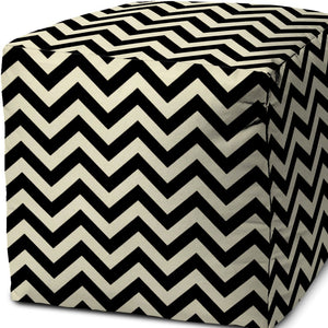 Homeroots 17" Black And White Polyester Cube Chevron Indoor Outdoor Pouf Ottoman Black  474959