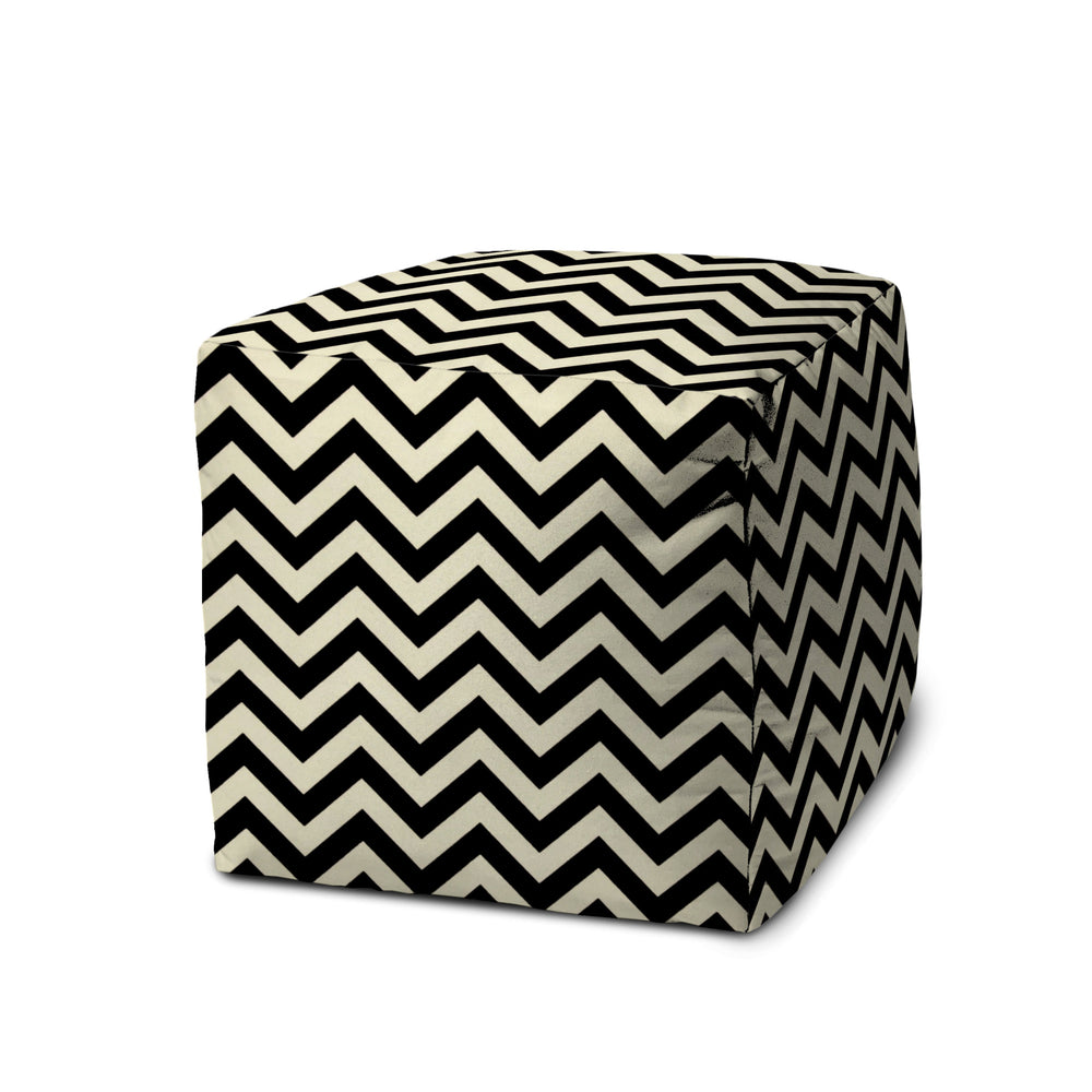 Homeroots 17" Black And White Polyester Cube Chevron Indoor Outdoor Pouf Ottoman Black  474960