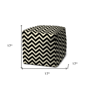 Homeroots 17" Black And White Polyester Cube Chevron Indoor Outdoor Pouf Ottoman Black  474960