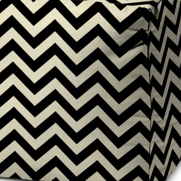 Homeroots 17" Black And White Polyester Cube Chevron Indoor Outdoor Pouf Ottoman Black  474960