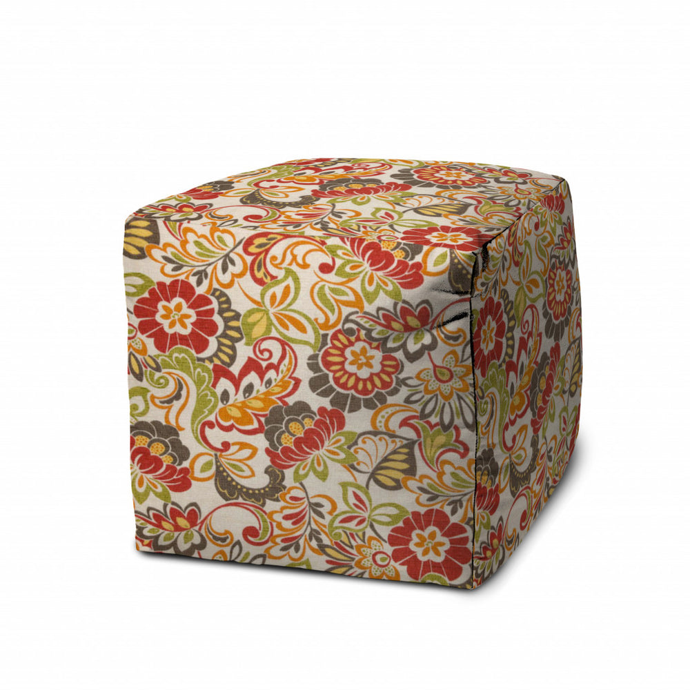 Homeroots 17" Gray Polyester Cube Floral Indoor Outdoor Pouf Ottoman   474962