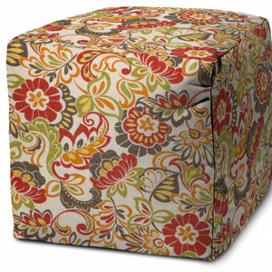 Homeroots 17" Gray Polyester Cube Floral Indoor Outdoor Pouf Ottoman   474962
