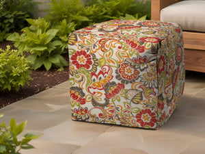 Homeroots 17" Gray Polyester Cube Floral Indoor Outdoor Pouf Ottoman   474962