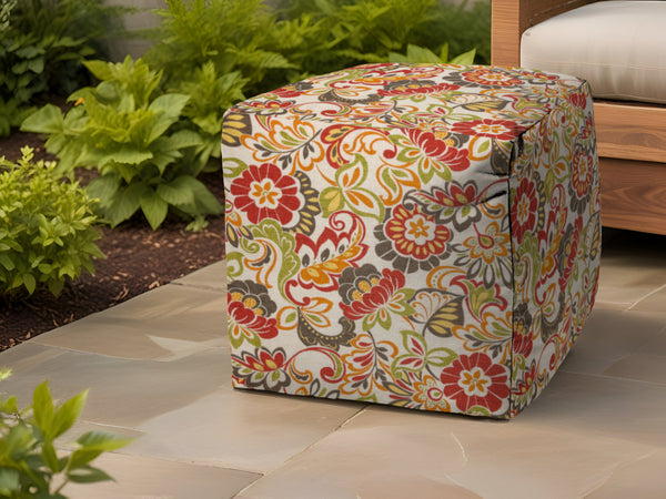 Homeroots 17" Gray Polyester Cube Floral Indoor Outdoor Pouf Ottoman   474962