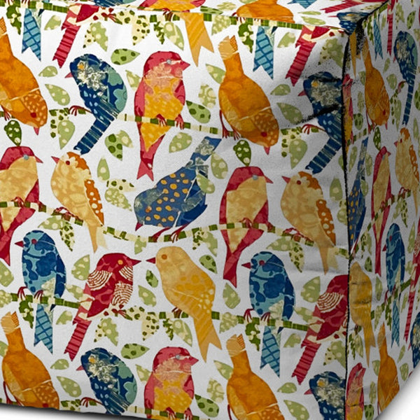 Homeroots 17" Orange And White Polyester Cube Indoor Outdoor Pouf Ottoman   474963