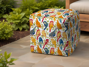 Homeroots 17" Orange And White Polyester Cube Indoor Outdoor Pouf Ottoman   474963