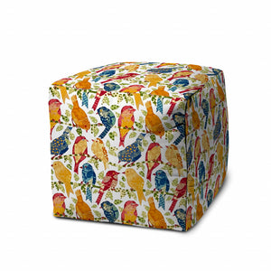 Homeroots 17" Orange And White Polyester Cube Indoor Outdoor Pouf Ottoman   474964