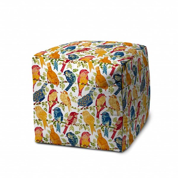 Homeroots 17" Orange And White Polyester Cube Indoor Outdoor Pouf Ottoman   474964