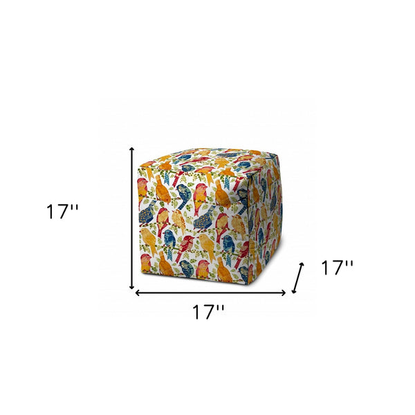 Homeroots 17" Orange And White Polyester Cube Indoor Outdoor Pouf Ottoman   474964